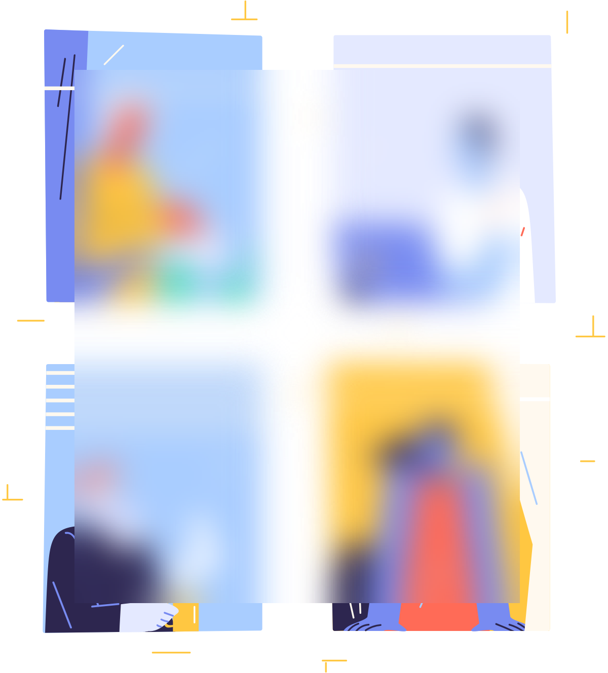 A set of four cards with a blurred image of a person.