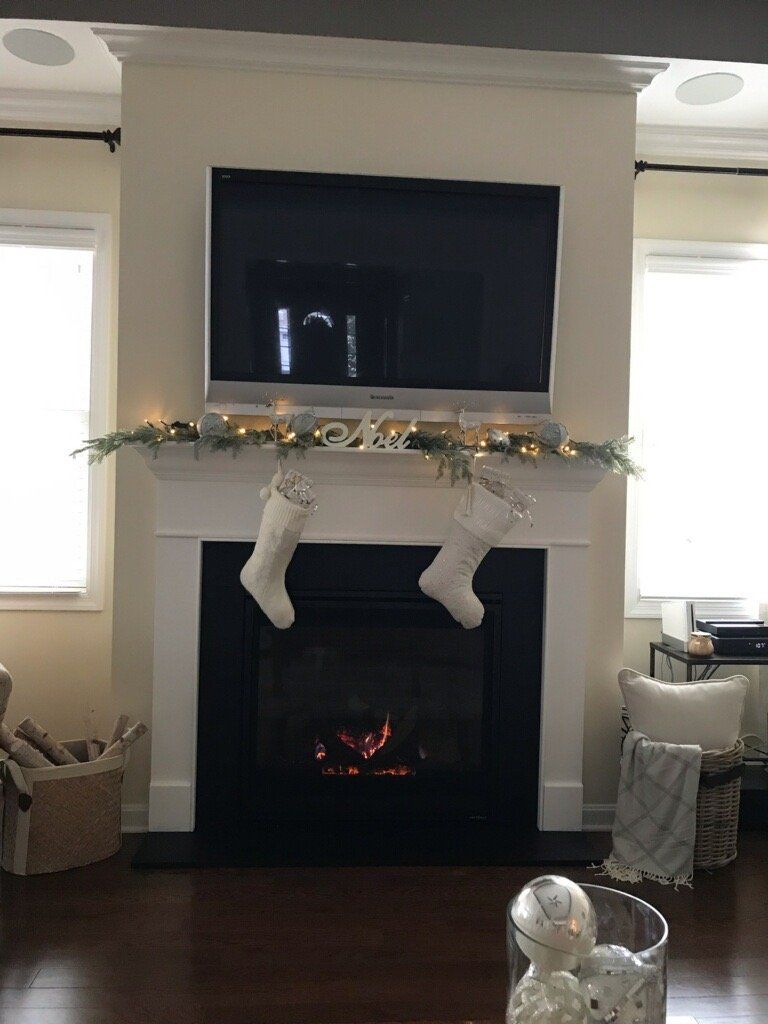 A living room with a fireplace and a flat screen tv