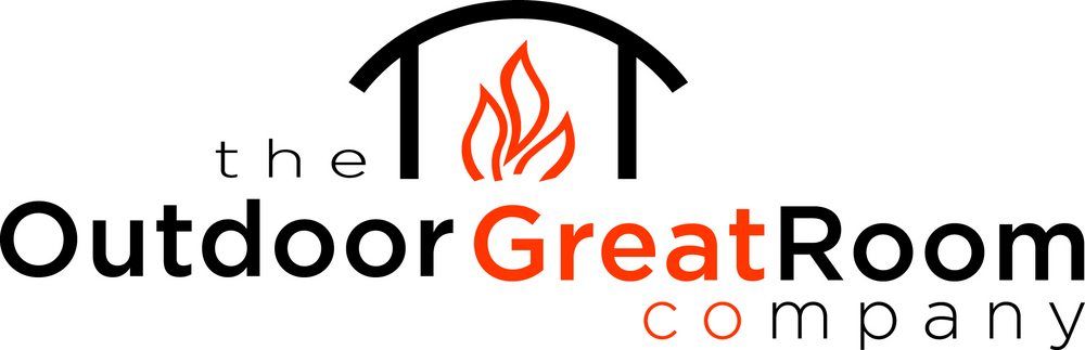 A logo for the outdoor great room company with a flame on it.