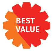 A red and orange sticker that says `` best value ''
