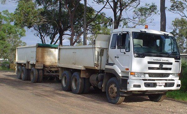 tip truck with trailer