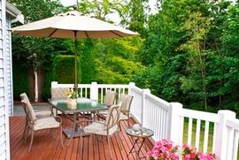 deck construction complete project deck dark wood deck and white railing