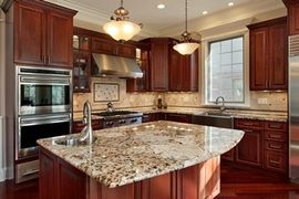 kitchen remodeling completed project cherry cabinets and center island with granite counter top