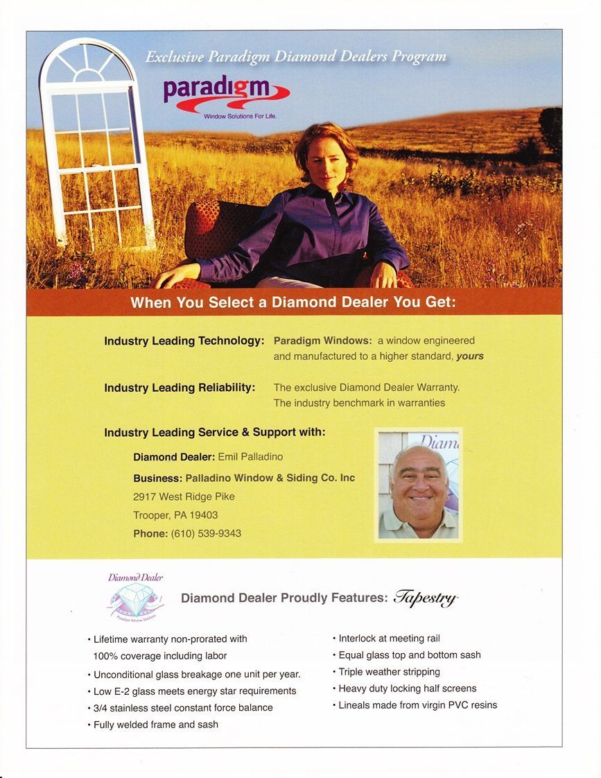 Choose Palladino Home Remodeling to install your Paradigm replacement windows Paradigm replacement windows diamond dealer program
