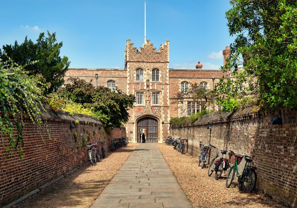 Entrance to Jesus College and bikes.