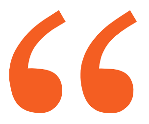 A pair of orange quotation marks on a white background