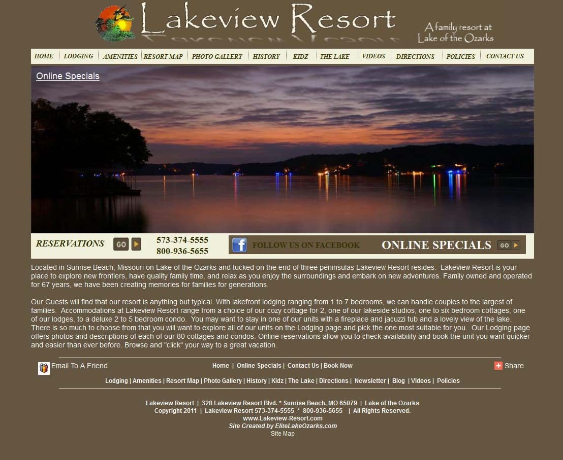 a website for lakeview resort has a picture of a lake