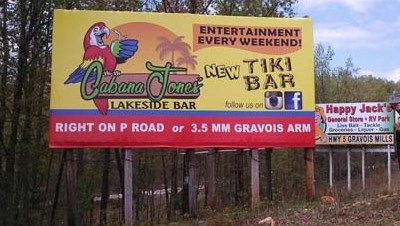 a large billboard for cabana jones lakeside bar