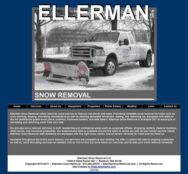 a website for ellerman snow removal shows a truck in the snow