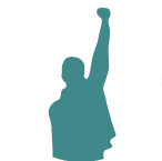  A man standing with his fist raised in the air