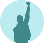  A man standing with his fist raised in the air