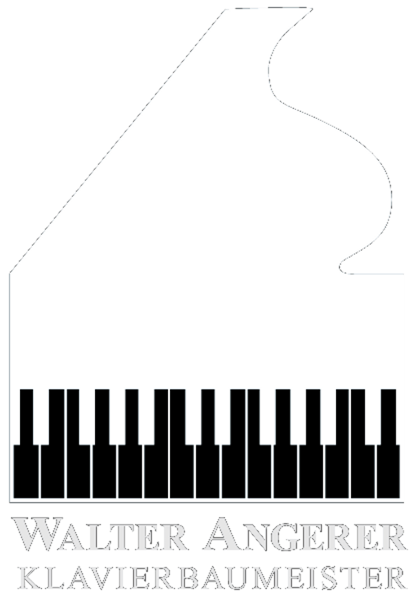 The logo for walter angerer klavierbaummeister shows a piano keyboard.