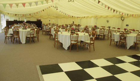Wedding Marquee with black & white dance floor Wedding marquee hire Cheshire
