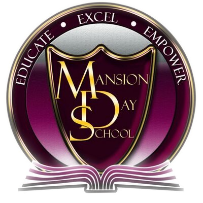 A logo for the mansion day school says educate excel empower