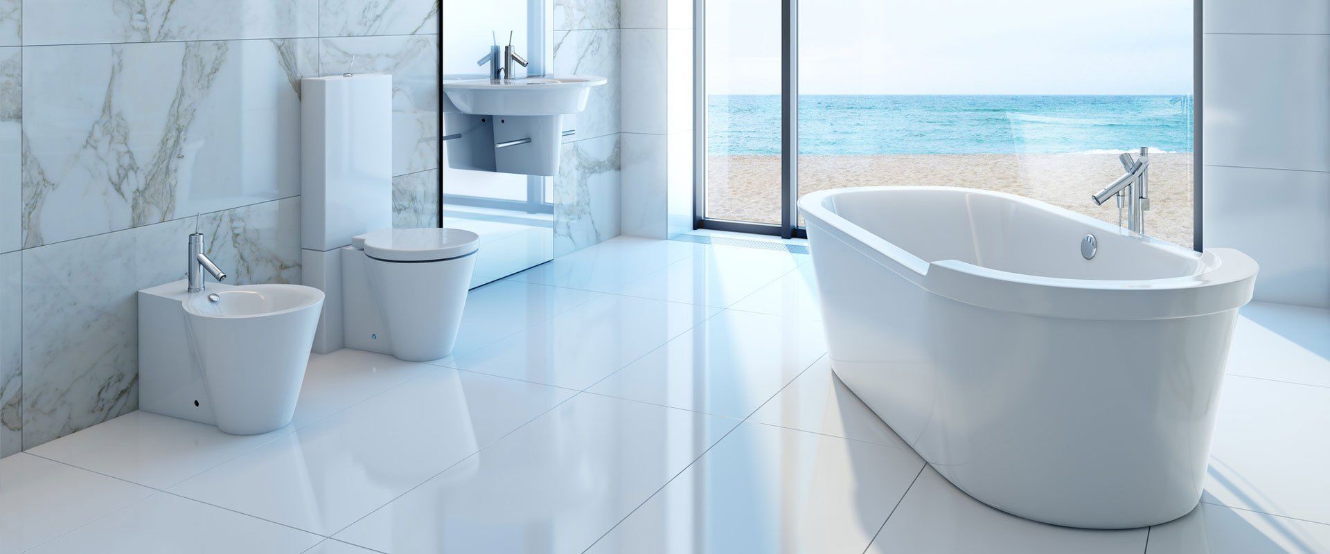 a beautiful bathroom overlooking the sea