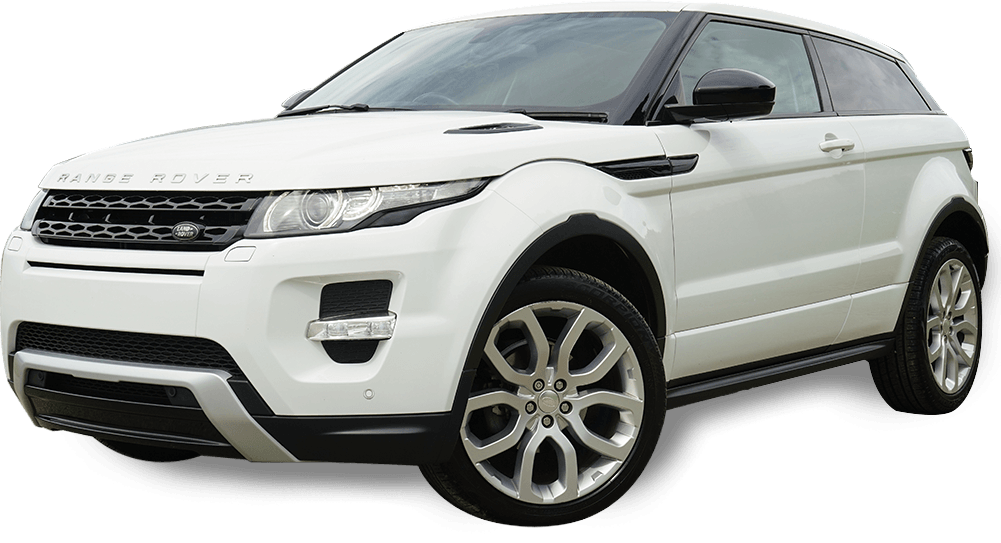 A white range rover evoque is shown on a white background.