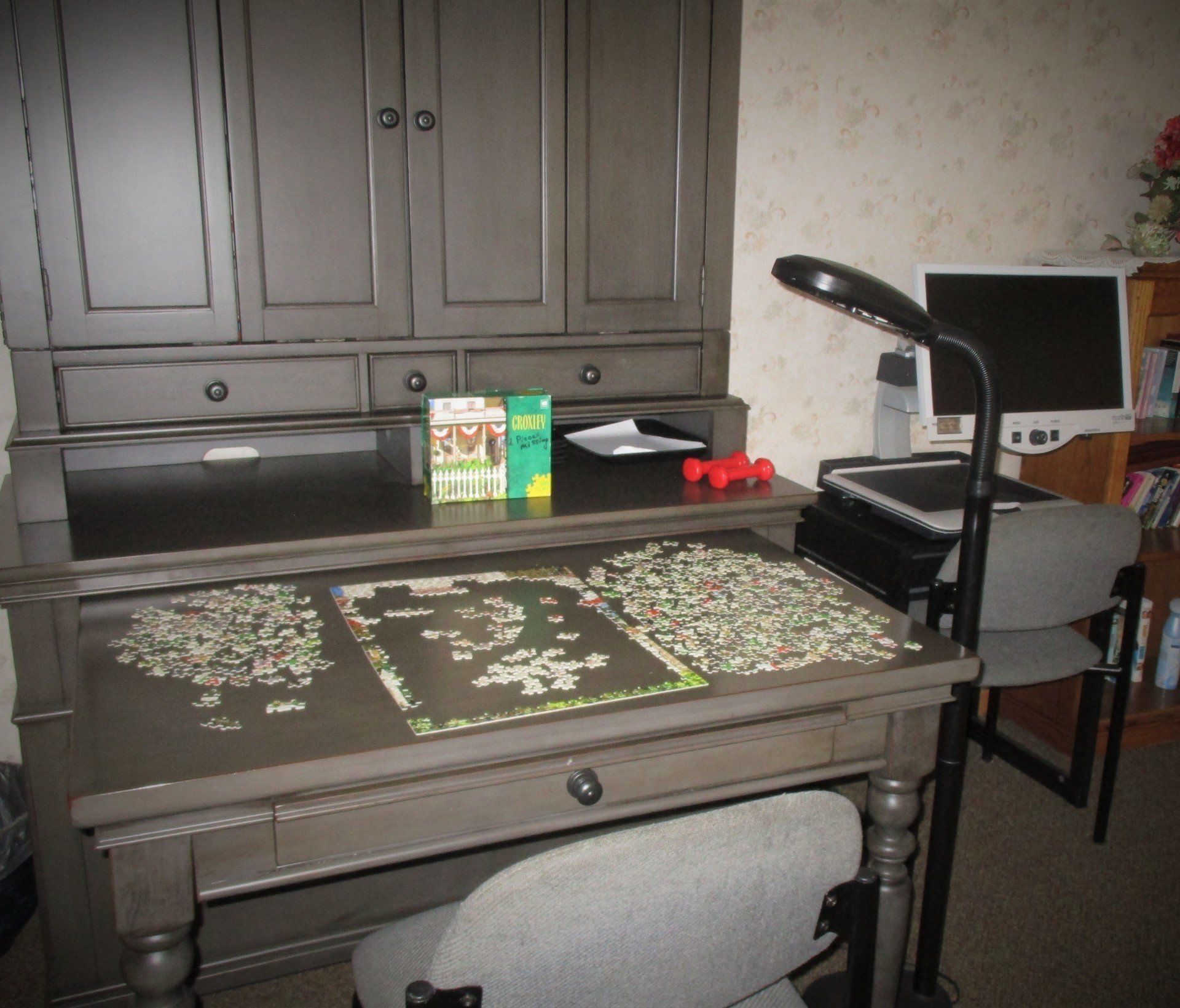 A desk with puzzles on it