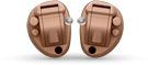 A pair of hearing aids on a white background.