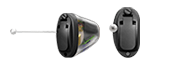 A pair of hearing aids on a white background.