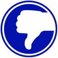 White thumbs-down hand inside a blue circle with a white border, signifying disapproval.