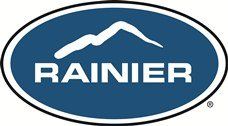 Rainier beer logo: White mountain silhouette over the word 