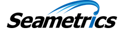 Seametrics logo with black text and a blue wave design.