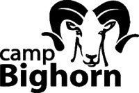 Camp Bighorn logo: Black ram silhouette with large horns, over text 