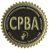 CPBA certification seal: golden badge with black center, text