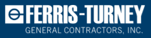 Ferris-Turney General Contractors, Inc. logo in white text on a blue background. Features a circle with a horizontal line.