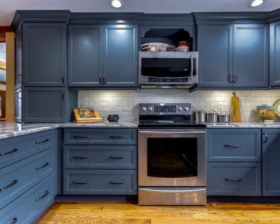 Colonial Blue Kitchen with Marble Baking Area