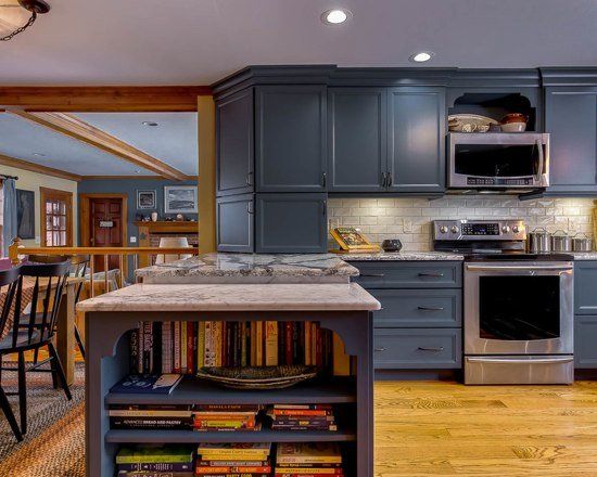 Colonial Blue Kitchen with Marble Baking Area