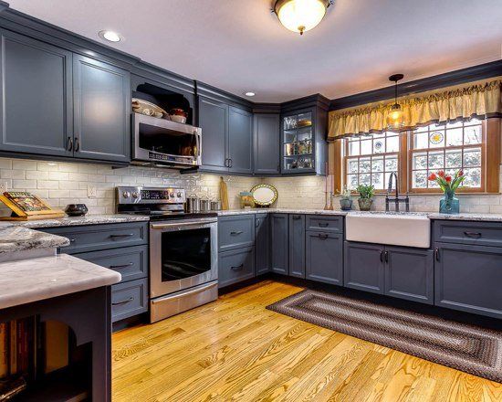 Colonial Blue Kitchen with Marble Baking Area