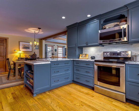 Colonial Blue Kitchen with Marble Baking Area