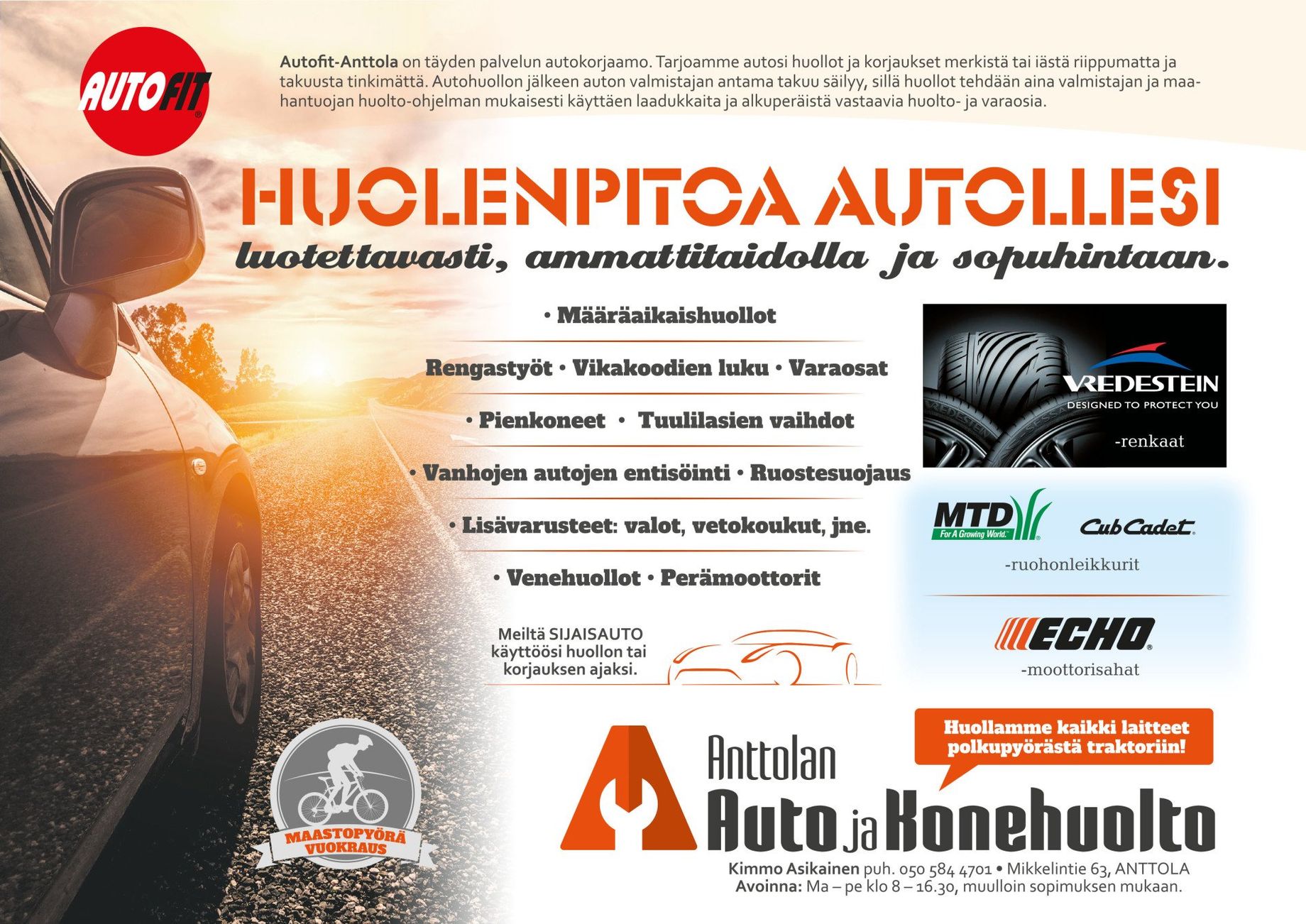 Anttolan autohuolto, Lehti-ilmoitus, Graafinen suunnittelu, Logon suunnittelu, Yritysilme,