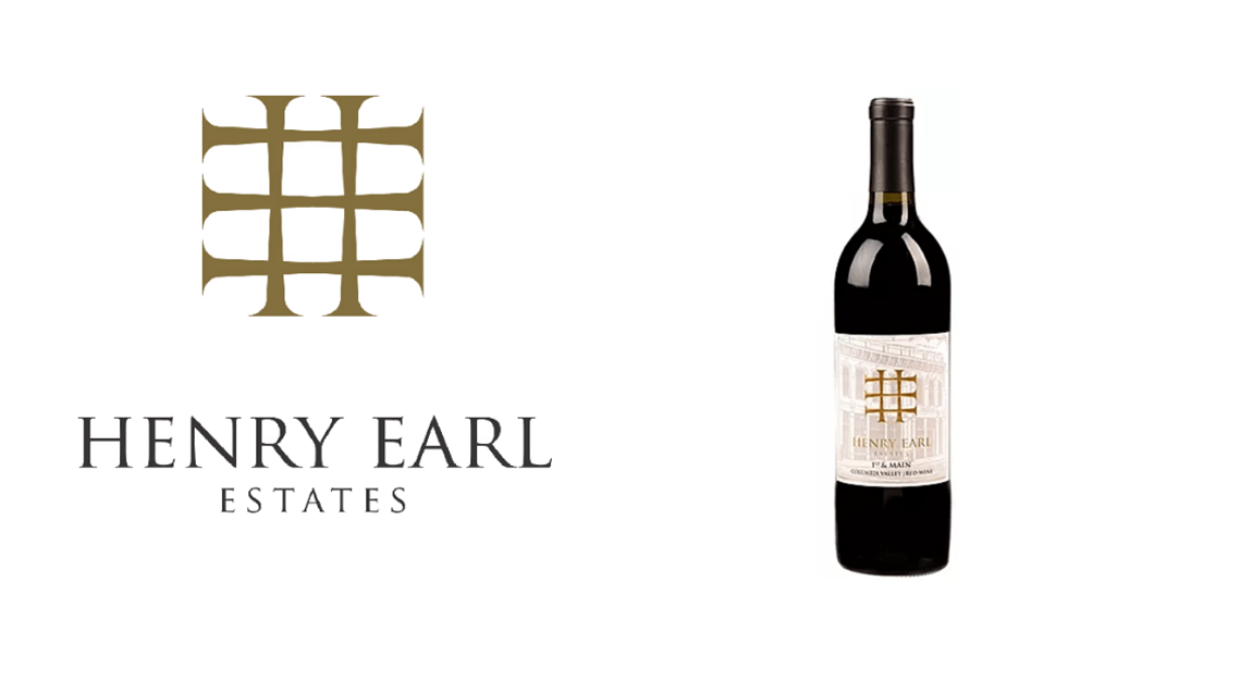 A bottle of henry earl wine next to a henry earl logo