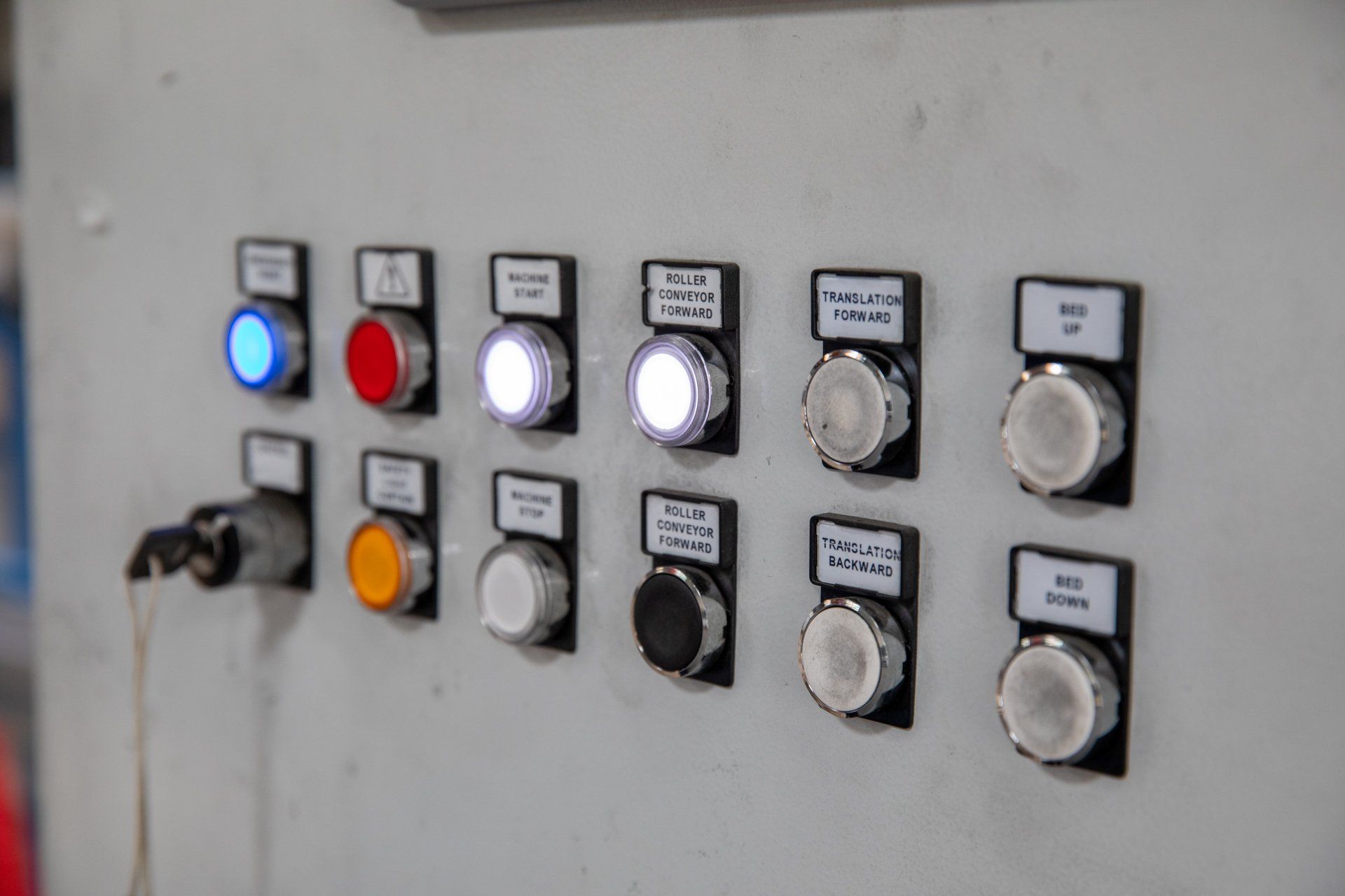 Row of colorful buttons and lights