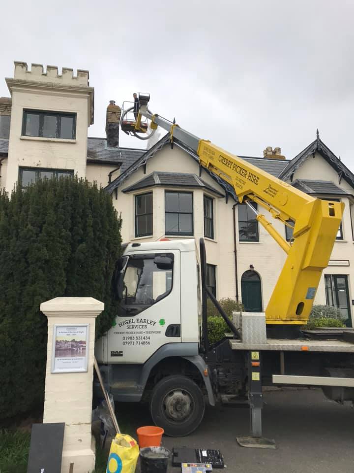 Cherry Picker Chimney Installation at the Fireplace Isle of Wight