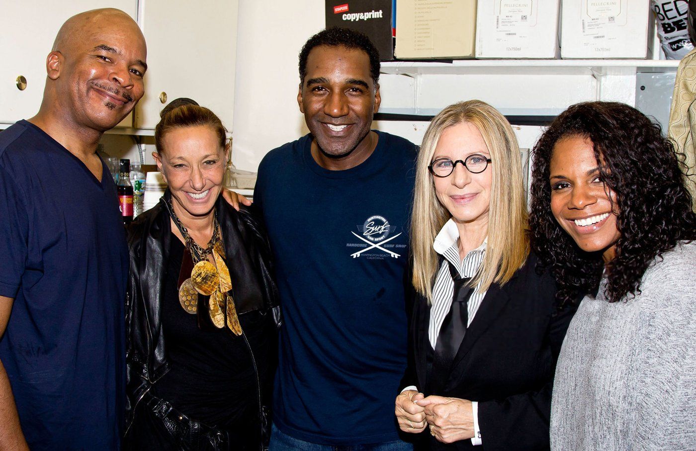 David Alan Grier, Donna Karan, Norm Lewis, Barbra Streisand and Audra McDonald pose backstage at the Tony Winning Revival of 