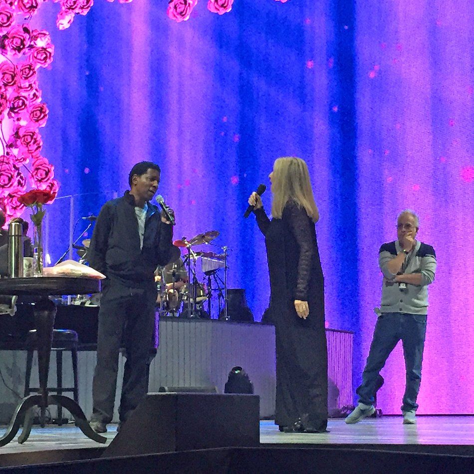 Kenny Edmunds and Barbra rehearse; Richard Jay-Alexander listens.