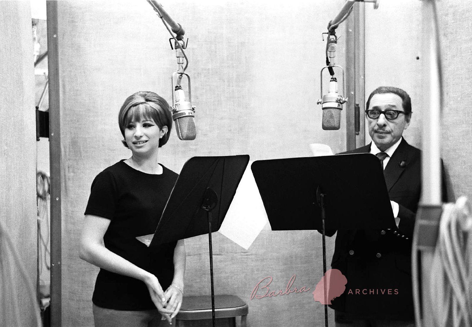 Streisand and Arlen at the microphones. Photo by: Don Hunstein