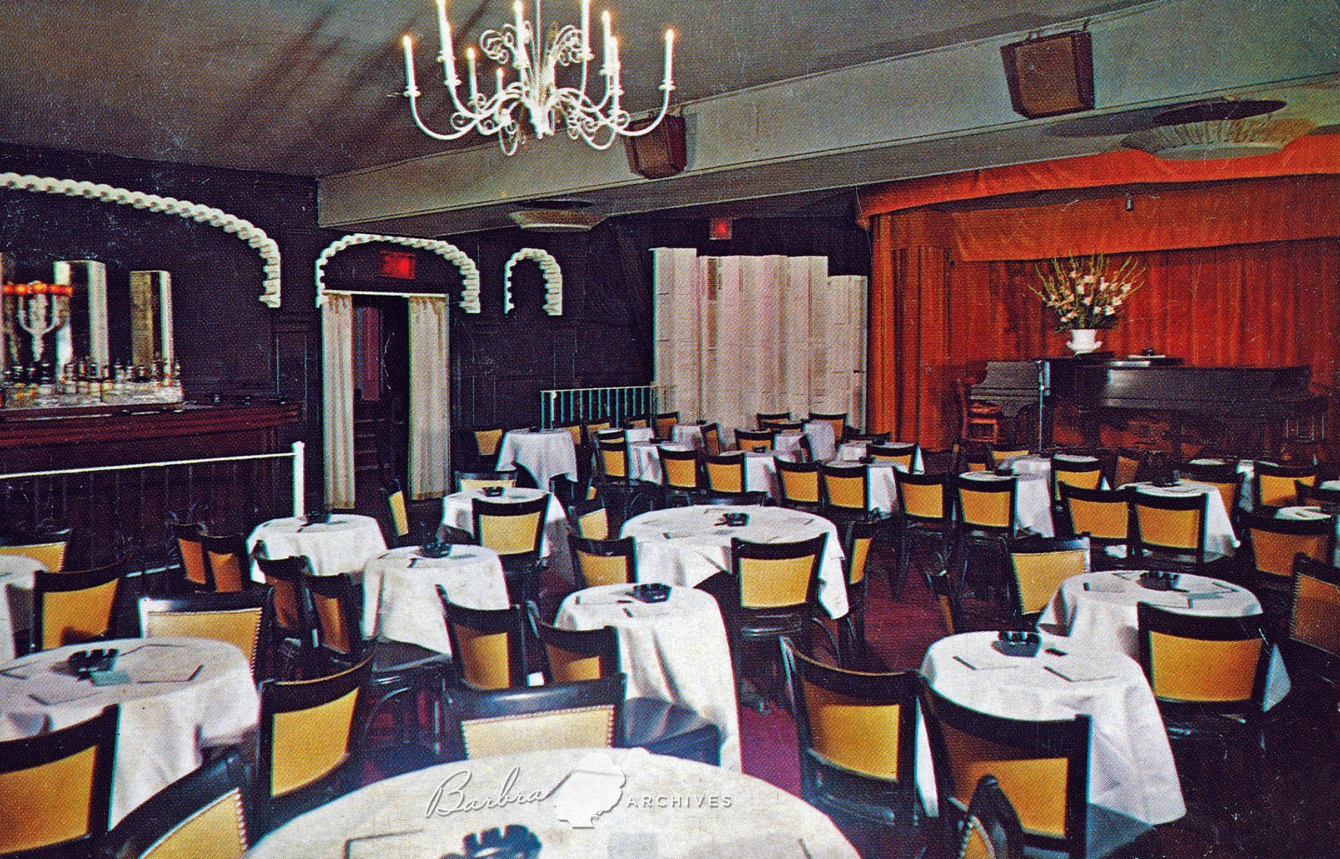Exterior view of the Bon Soir nightclub Interior photograph of the Bon Soir nightclub