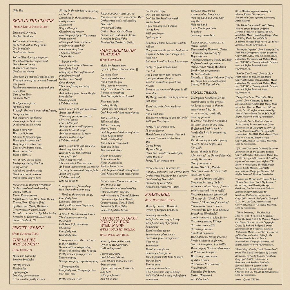 Second side of Broadway Album insert with lyrics