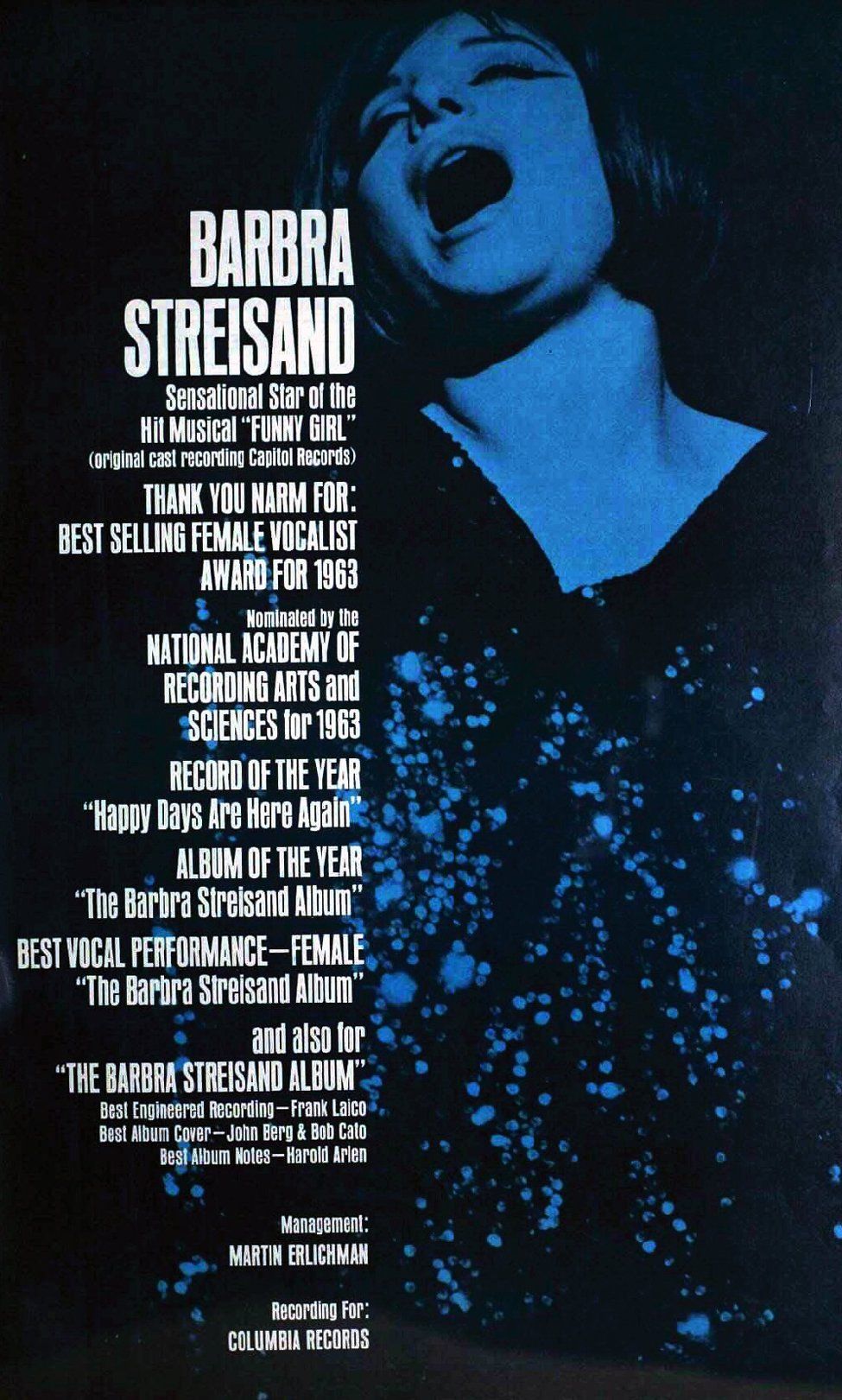 Thank You ad for nominations and awards for The Barbra Streisand Album Thank You ad for nominations and awards for The Barbra Streisand Album