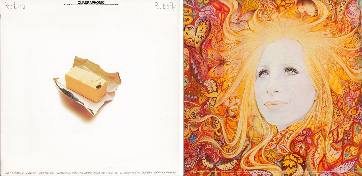 Front and back covers of the Quadraphonic Streisand album Butterfly. Front and back covers of the Quadraphonic Streisand album Butterfly.
