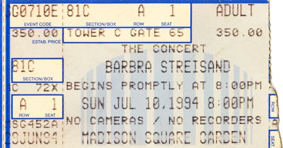 July 10, 1994 concert ticket stub for Barbra Streisand July 10, 1994 concert ticket stub for Barbra Streisand