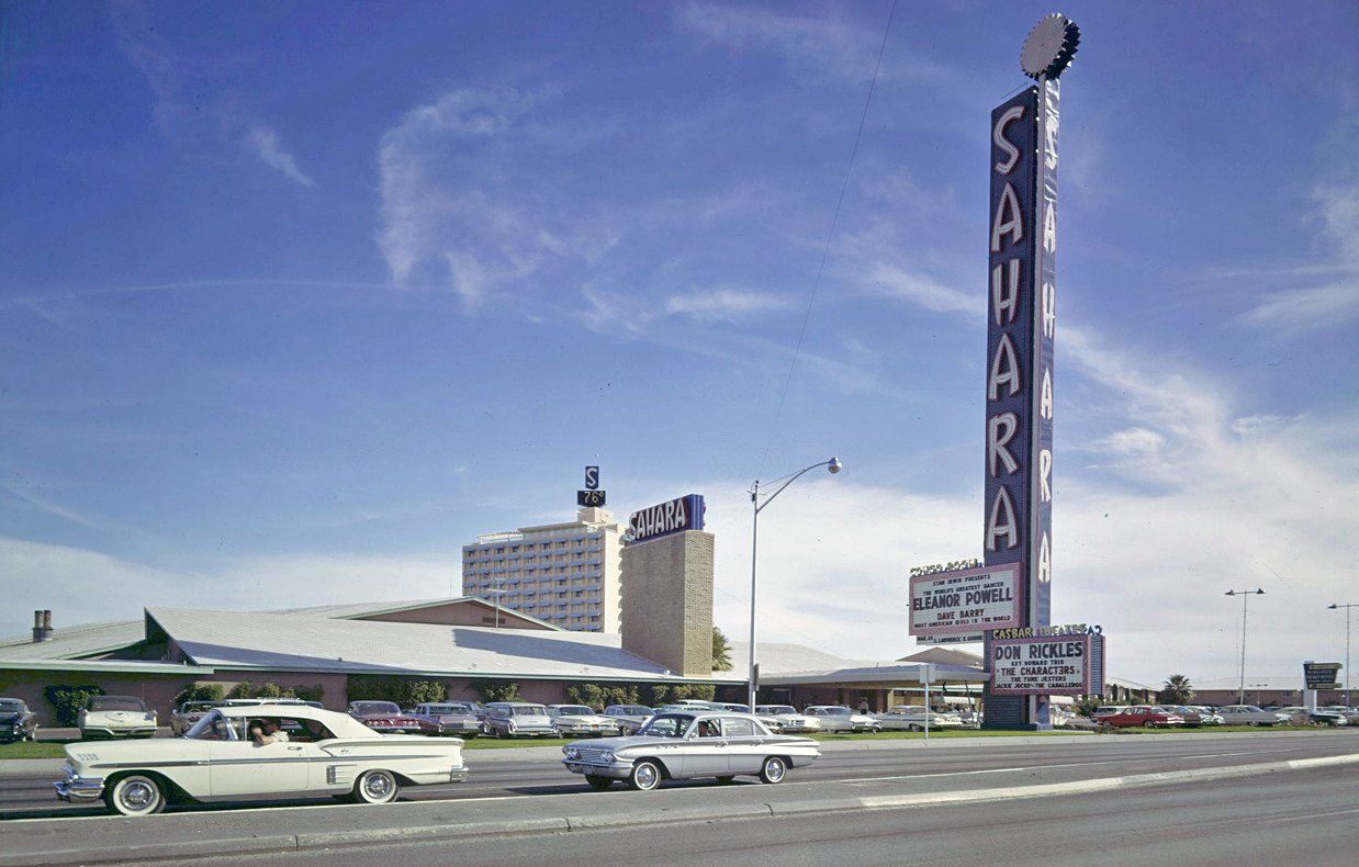 Exterior shot of the Sahara Hotel in Las Vegas in the 1960s Exterior shot of the Sahara Hotel in Las Vegas in the 1960s