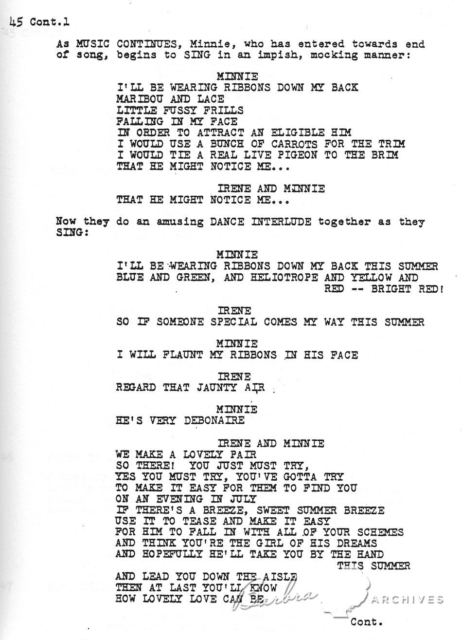 Page of Hello Dolly screenplay with lyrics to the duet Page of Hello Dolly screenplay with lyrics to the duet