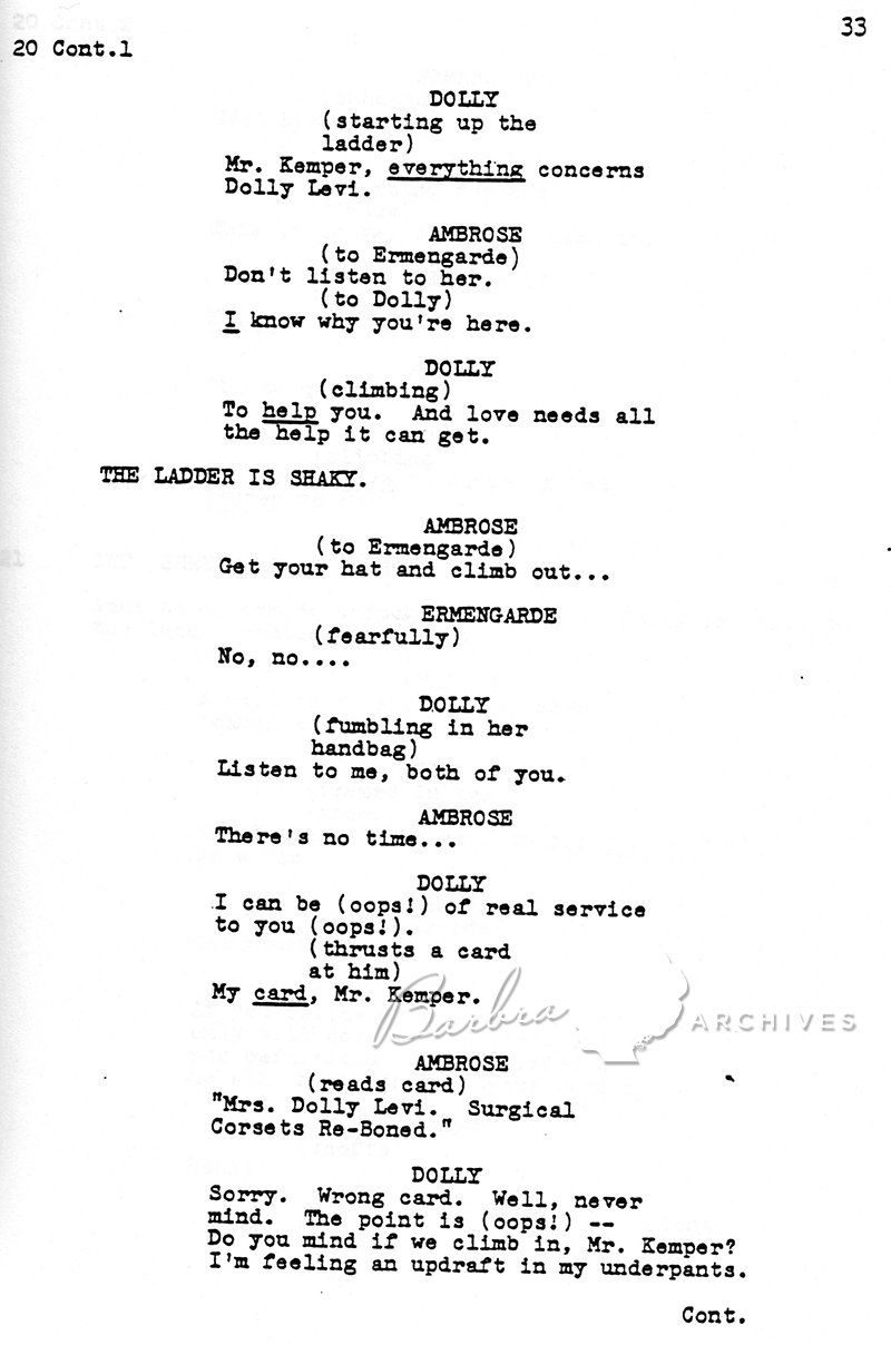 Page from the screenplay featuring the cut dialogue Page from the screenplay featuring the cut dialogue