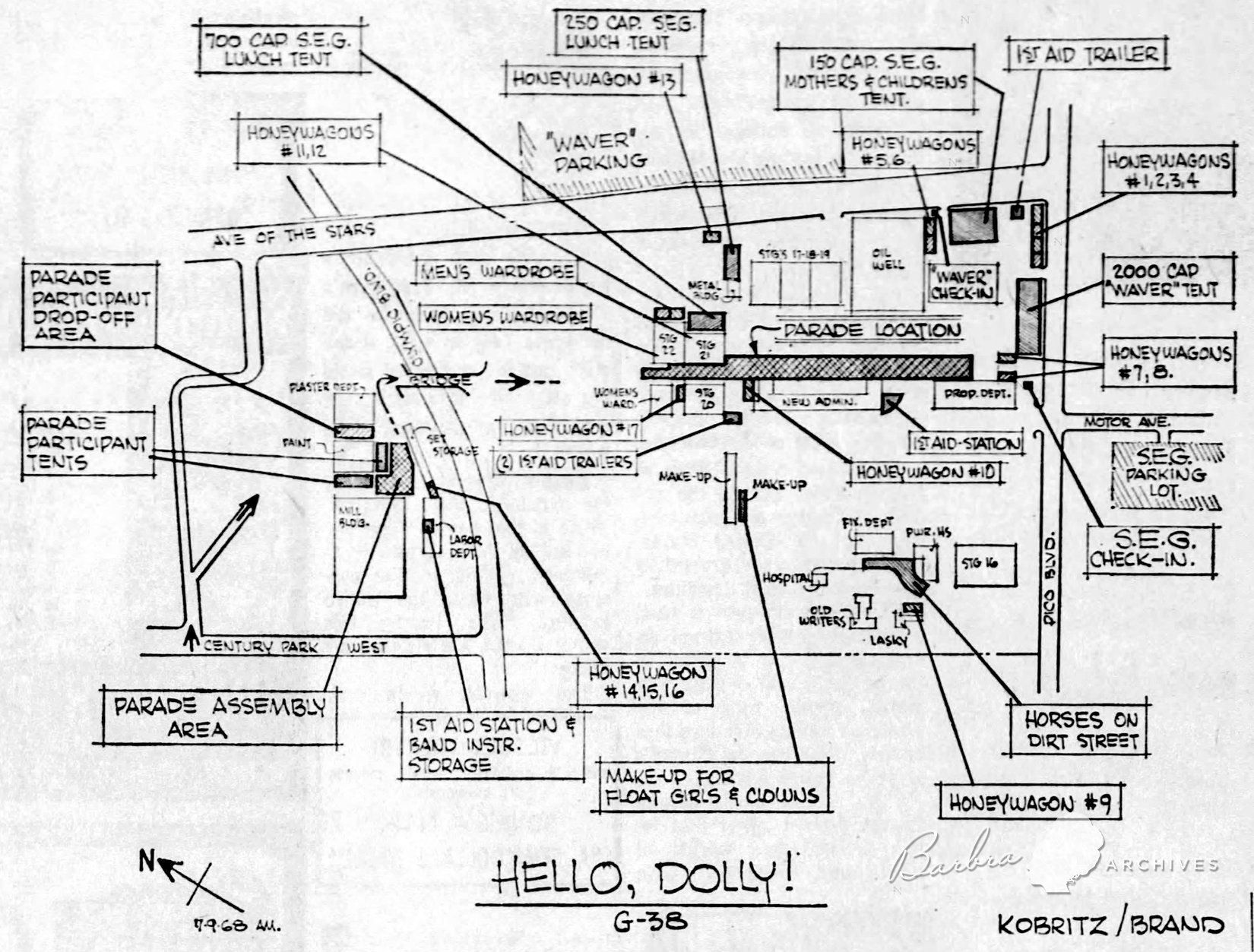 A detailed map of the logistics of filming the parade scene!