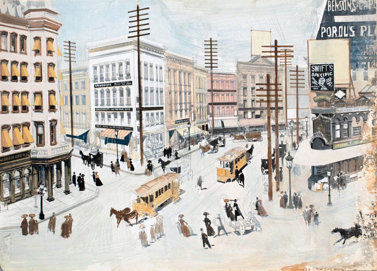 John DeCuir production painting of the New York set.